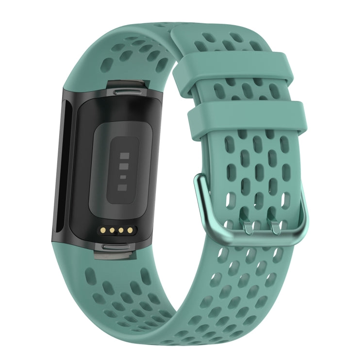For Fitbit Charge 6 Solid Color Breathable Sports Silicone Watch Band(Pine Green)