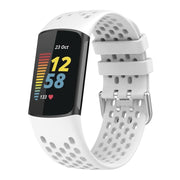 For Fitbit Charge 5 Solid Color Breathable Sports Silicone Watch Band(White)