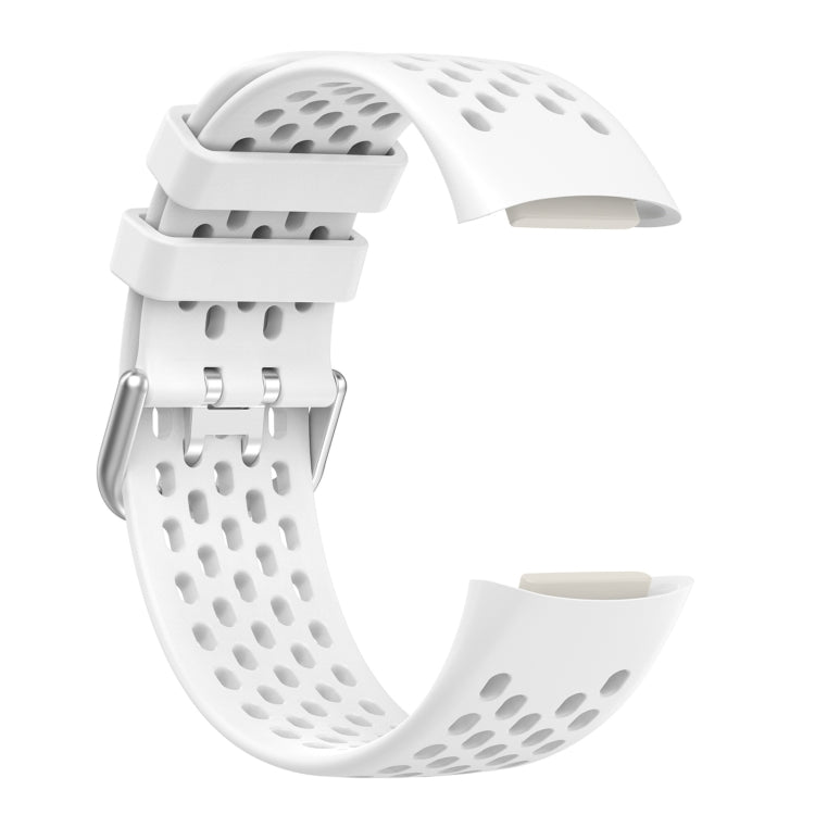 For Fitbit Charge 5 Solid Color Breathable Sports Silicone Watch Band(White)