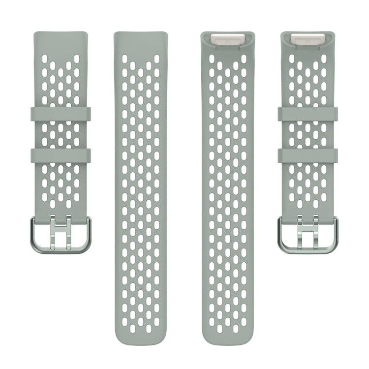 For Fitbit Charge 5 Solid Color Breathable Sports Silicone Watch Band(Gray)