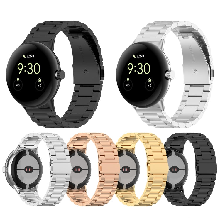 For Google Pixel Watch 2 Three Bead Stainless Steel Metal Watch Band(Silver)