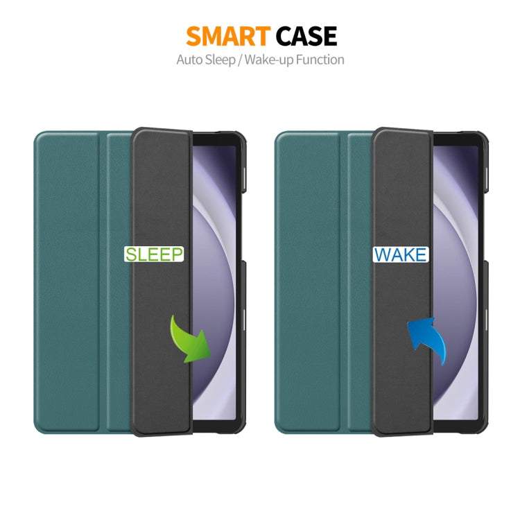 For Samsung Galaxy Tab A9+ 11.0 ENKAY Tri-fold Custer Texture Leather Smart Tablet Case(Grey)