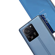 For Xiaomi Redmi Note 13 Pro+ Plated Mirror Horizontal Flip Leather Phone Case with Holder(Blue)