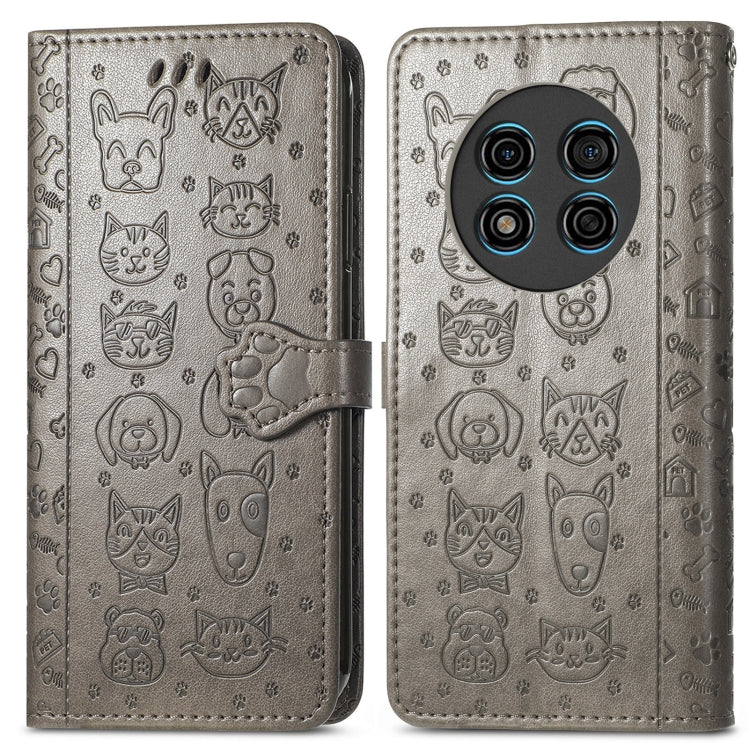 For Ulefone Note 15 Cat and Dog Embossed Leather Phone Case(Grey)