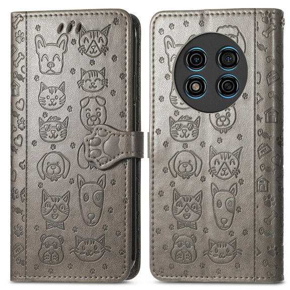 For Ulefone Note 15 Cat and Dog Embossed Leather Phone Case(Grey)