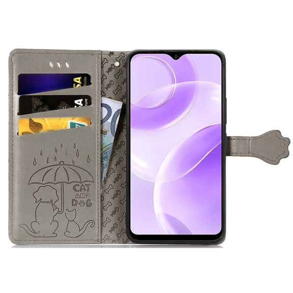 For Ulefone Note 15 Cat and Dog Embossed Leather Phone Case(Grey)