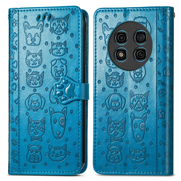 For Ulefone Note 15 Cat and Dog Embossed Leather Phone Case(Blue)