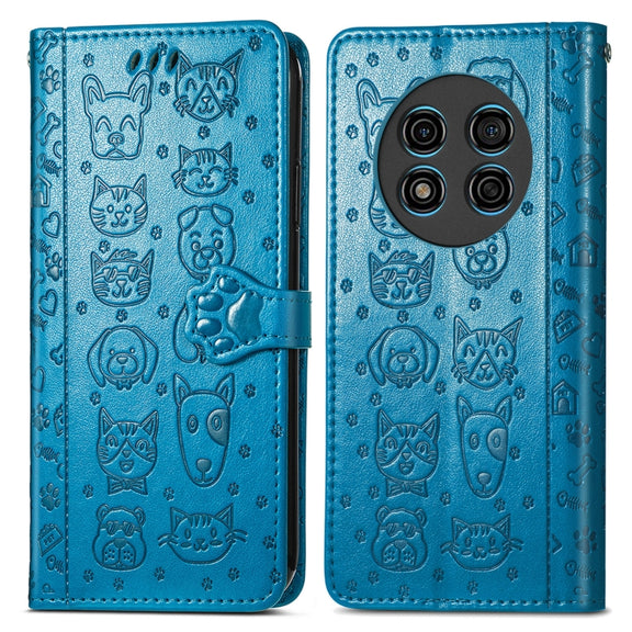 For Ulefone Note 15 Cat and Dog Embossed Leather Phone Case(Blue)