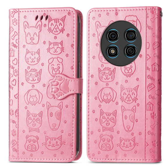 For Ulefone Note 15 Cat and Dog Embossed Leather Phone Case(Pink)