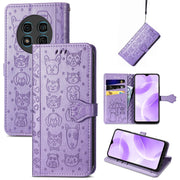 For Ulefone Note 15 Cat and Dog Embossed Leather Phone Case(Purple)