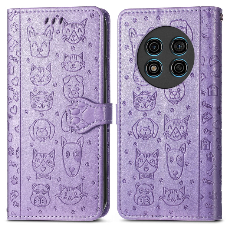 For Ulefone Note 15 Cat and Dog Embossed Leather Phone Case(Purple)