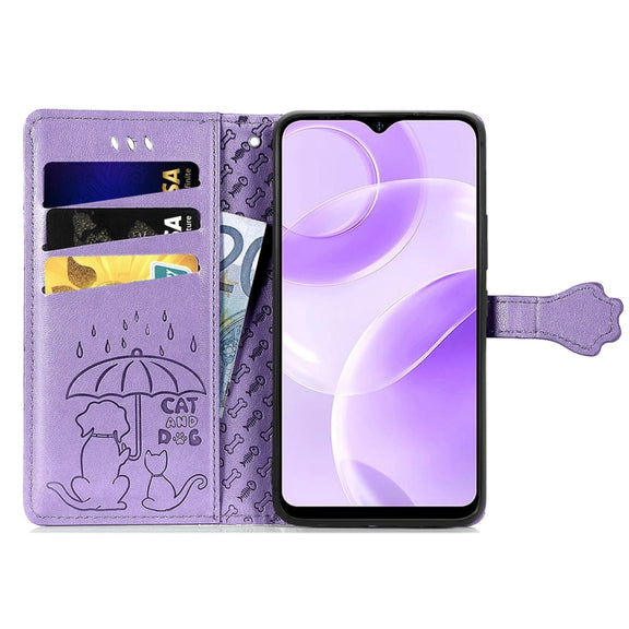 For Ulefone Note 15 Cat and Dog Embossed Leather Phone Case(Purple)