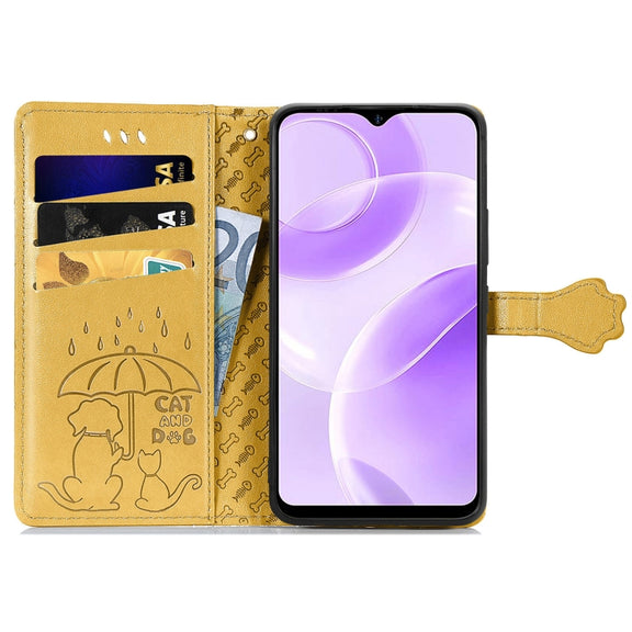 For Ulefone Note 15 Cat and Dog Embossed Leather Phone Case(Yellow)