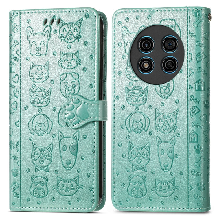 For Ulefone Note 15 Cat and Dog Embossed Leather Phone Case(Green)