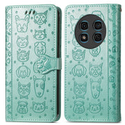 For Ulefone Note 15 Cat and Dog Embossed Leather Phone Case(Green)