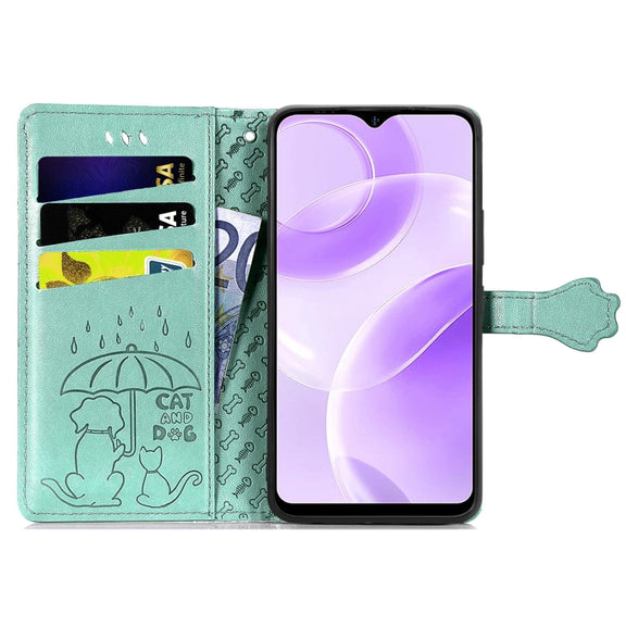 For Ulefone Note 15 Cat and Dog Embossed Leather Phone Case(Green)