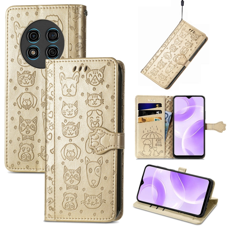 For Ulefone Note 15 Cat and Dog Embossed Leather Phone Case(Gold)