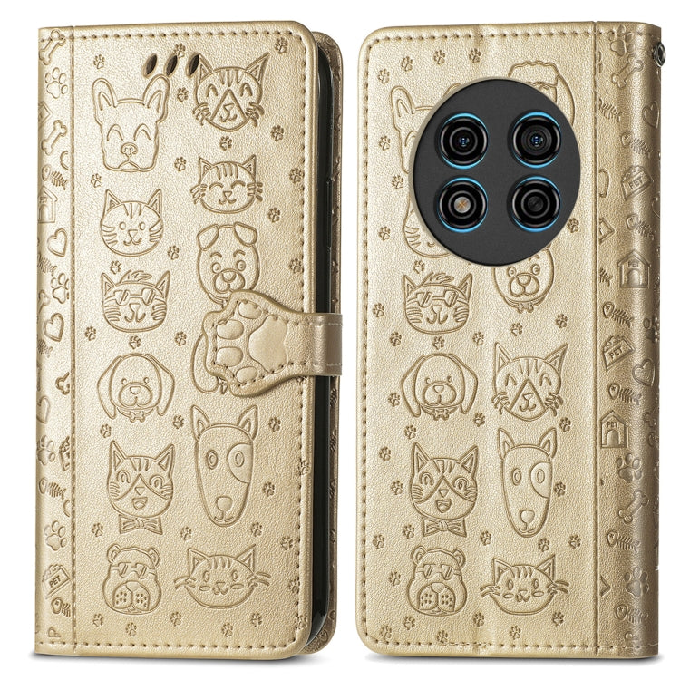 For Ulefone Note 15 Cat and Dog Embossed Leather Phone Case(Gold)