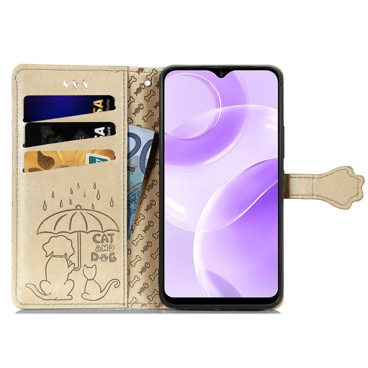 For Ulefone Note 15 Cat and Dog Embossed Leather Phone Case(Gold)