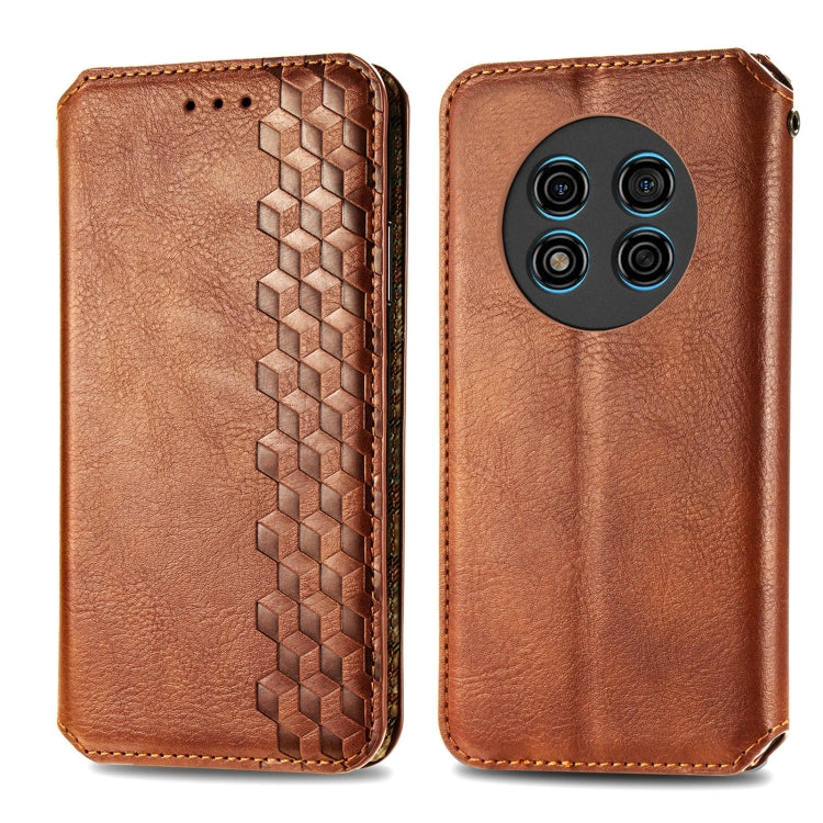 For Ulefone Note 15 Cubic Grid Pressed Magnetic Leather Phone Case(Brown)