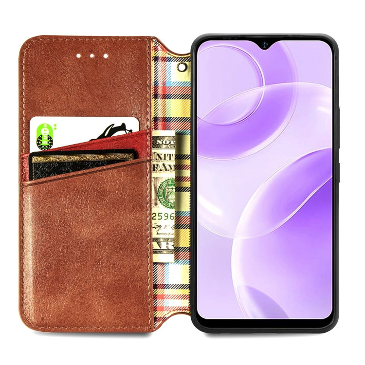 For Ulefone Note 15 Cubic Grid Pressed Magnetic Leather Phone Case(Brown)