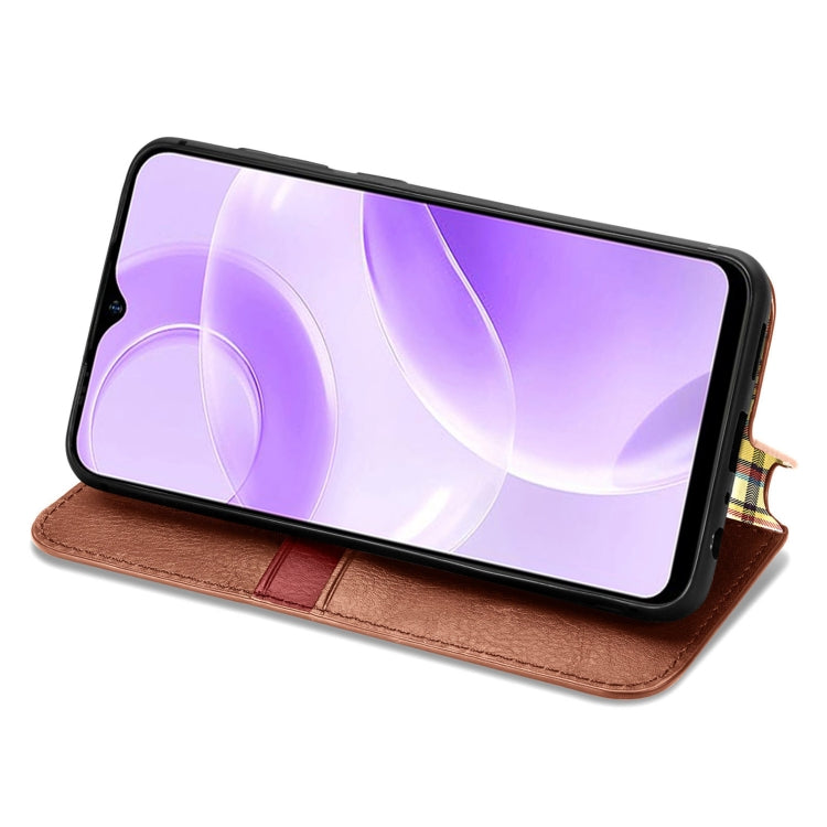 For Ulefone Note 15 Cubic Grid Pressed Magnetic Leather Phone Case(Brown)