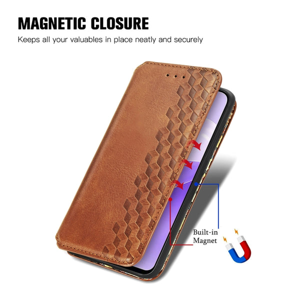 For Ulefone Note 15 Cubic Grid Pressed Magnetic Leather Phone Case(Brown)