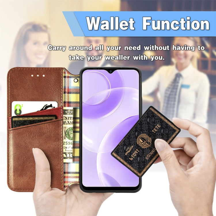 For Ulefone Note 15 Cubic Grid Pressed Magnetic Leather Phone Case(Brown)