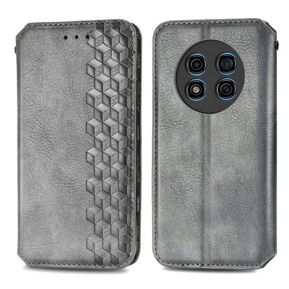 For Ulefone Note 15 Cubic Grid Pressed Magnetic Leather Phone Case(Grey)