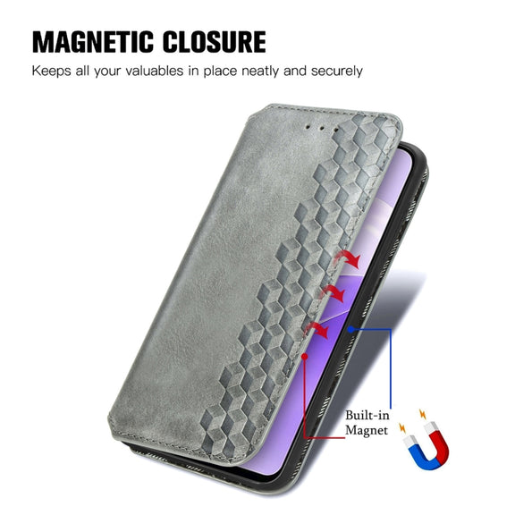 For Ulefone Note 15 Cubic Grid Pressed Magnetic Leather Phone Case(Grey)
