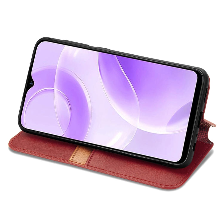 For Ulefone Note 15 Cubic Grid Pressed Magnetic Leather Phone Case(Red)