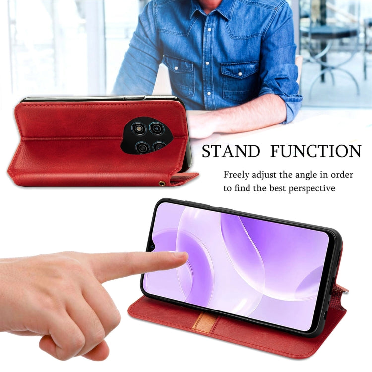 For Ulefone Note 15 Cubic Grid Pressed Magnetic Leather Phone Case(Red)