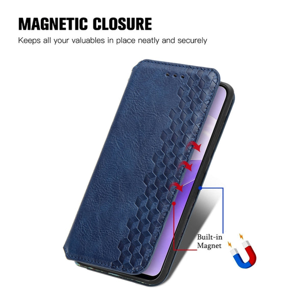 For Ulefone Note 15 Cubic Grid Pressed Magnetic Leather Phone Case(Blue)