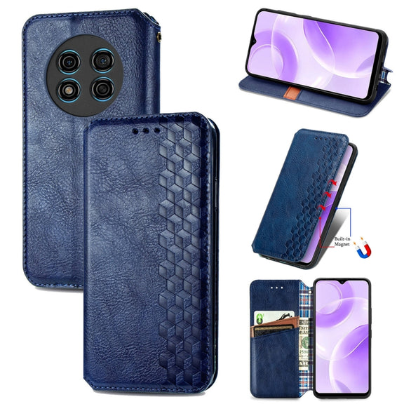 For Ulefone Note 15 Cubic Grid Pressed Magnetic Leather Phone Case(Blue)
