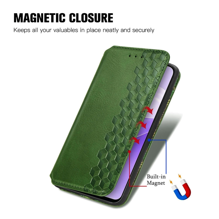 For Ulefone Note 15 Cubic Grid Pressed Magnetic Leather Phone Case(Green)