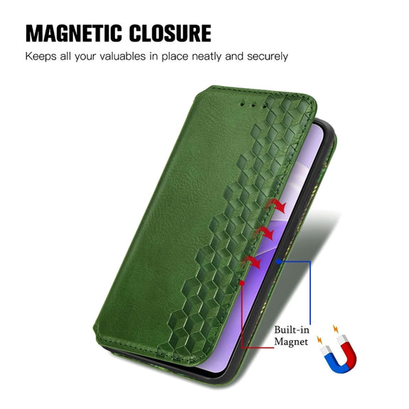 For Ulefone Note 15 Cubic Grid Pressed Magnetic Leather Phone Case(Green)