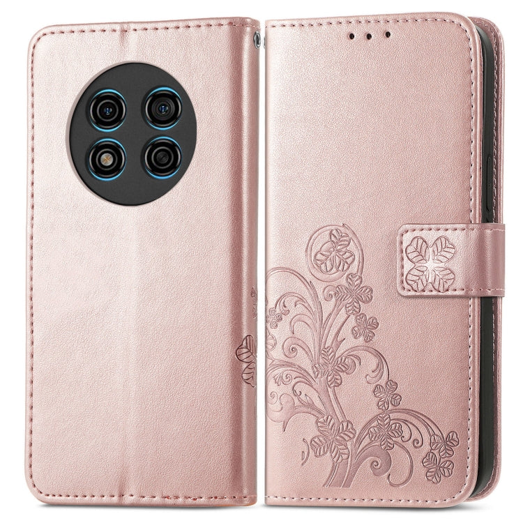 For Ulefone Note 15 Four-leaf Clasp Embossed Buckle Leather Phone Case(Rose Gold)