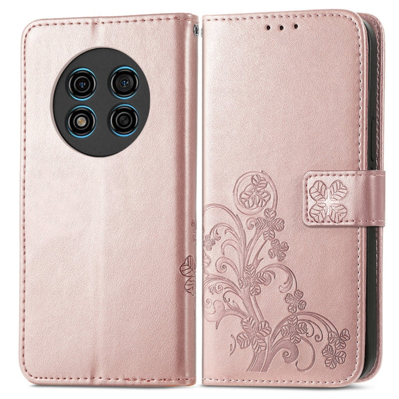 For Ulefone Note 15 Four-leaf Clasp Embossed Buckle Leather Phone Case(Rose Gold)
