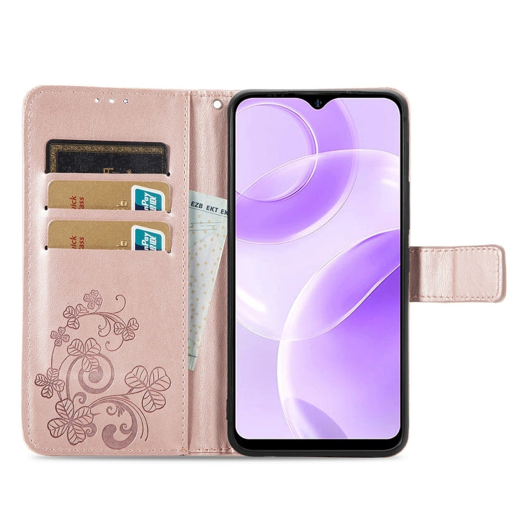 For Ulefone Note 15 Four-leaf Clasp Embossed Buckle Leather Phone Case(Rose Gold)