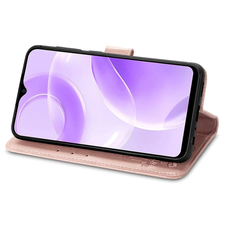 For Ulefone Note 15 Four-leaf Clasp Embossed Buckle Leather Phone Case(Rose Gold)