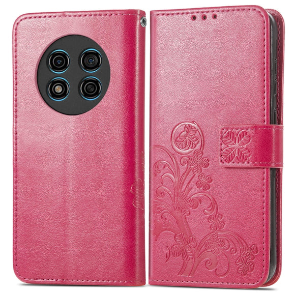 For Ulefone Note 15 Four-leaf Clasp Embossed Buckle Leather Phone Case(Red)