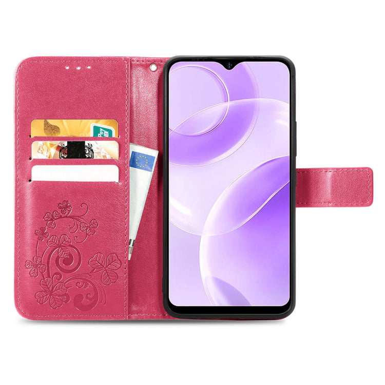For Ulefone Note 15 Four-leaf Clasp Embossed Buckle Leather Phone Case(Red)
