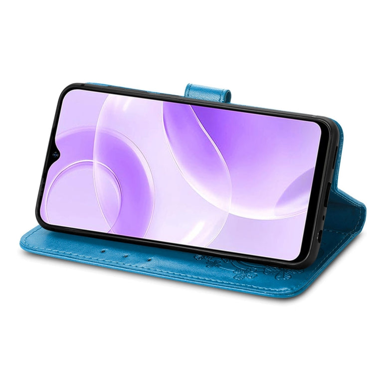 For Ulefone Note 15 Four-leaf Clasp Embossed Buckle Leather Phone Case(Blue)