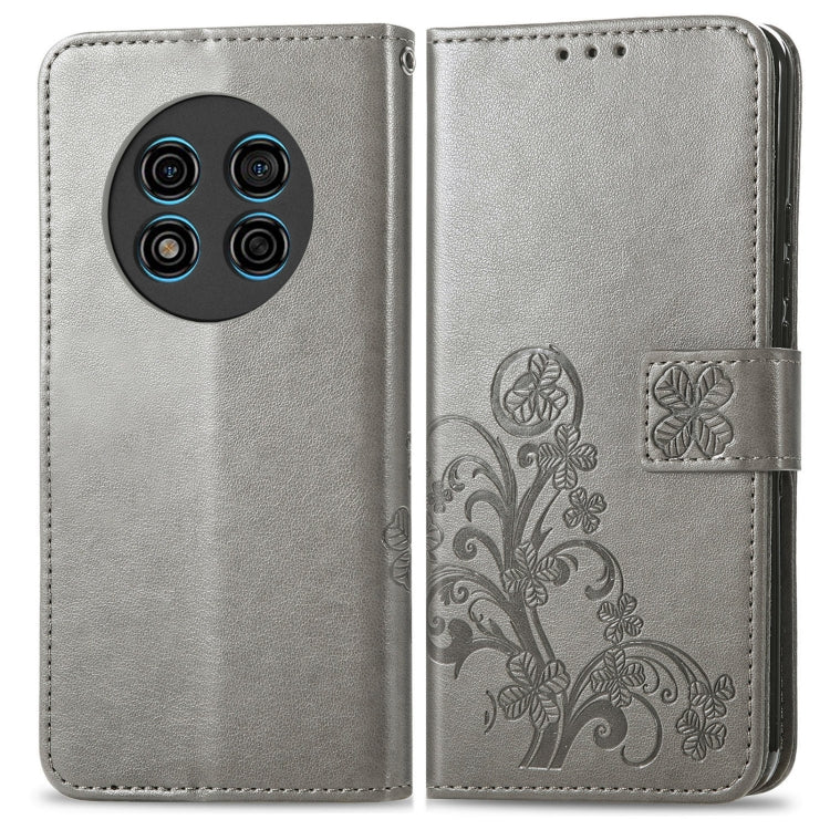 For Ulefone Note 15 Four-leaf Clasp Embossed Buckle Leather Phone Case(Grey)
