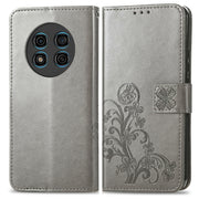 For Ulefone Note 15 Four-leaf Clasp Embossed Buckle Leather Phone Case(Grey)