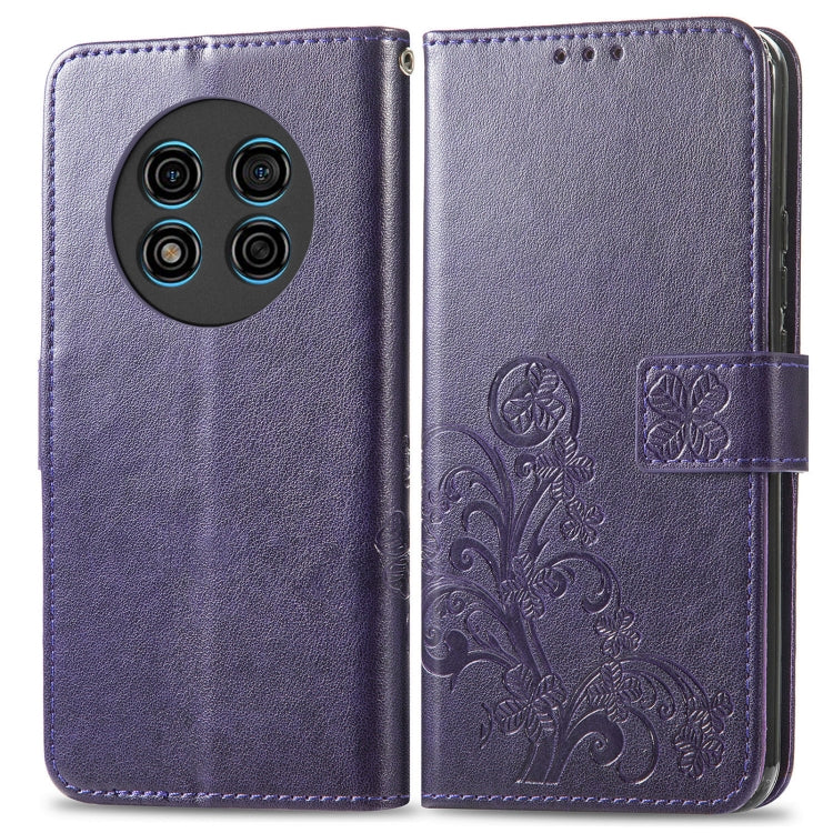 For Ulefone Note 15 Four-leaf Clasp Embossed Buckle Leather Phone Case(Purple)