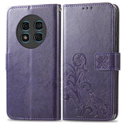 For Ulefone Note 15 Four-leaf Clasp Embossed Buckle Leather Phone Case(Purple)