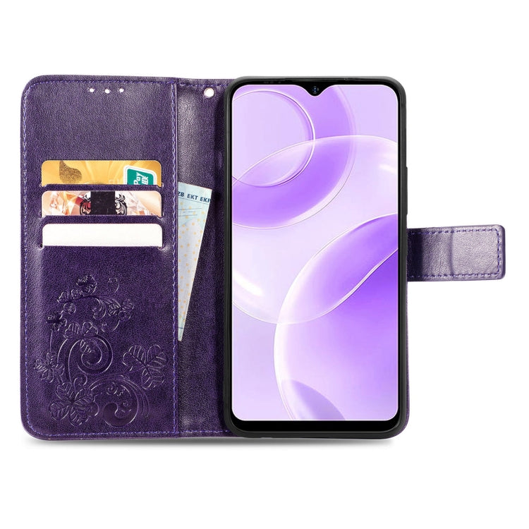 For Ulefone Note 15 Four-leaf Clasp Embossed Buckle Leather Phone Case(Purple)