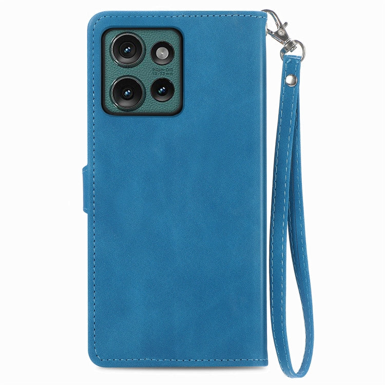 For Motorola Edge 2024 Embossed Flower Zipper Leather Phone Case(Blue)