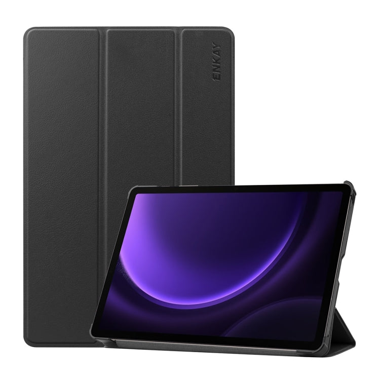 For Samsung Galaxy Tab S9 FE ENKAY Tri-fold Custer Texture Leather Smart Tablet Case(Black)